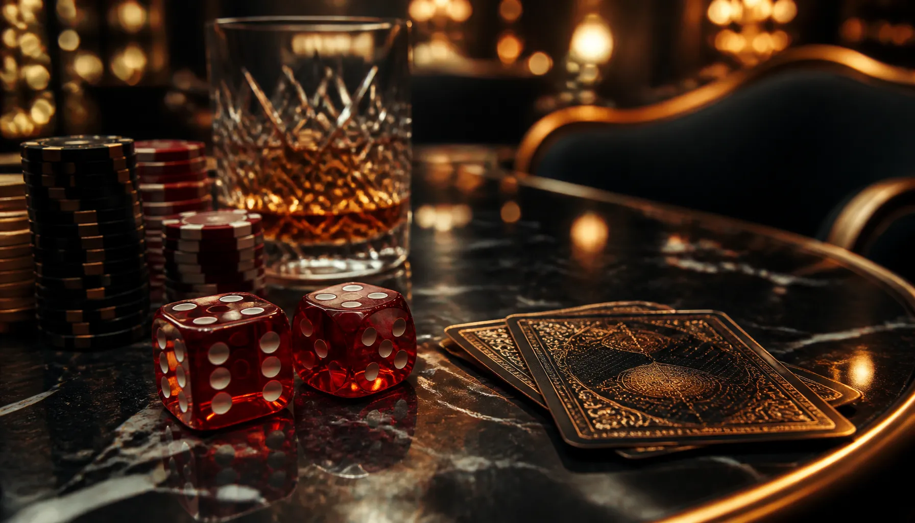 A cinematic close-up of an ornate golden key resting on aged marble with soft jewel-toned ambient light