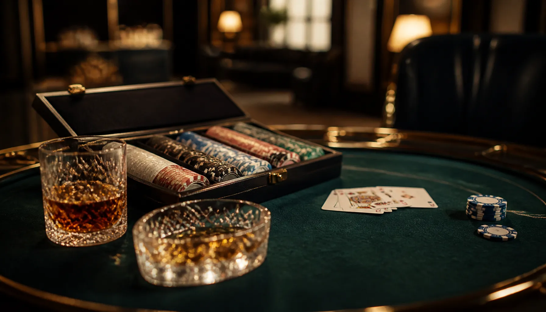 A cinematic close-up of an ornate golden key resting on aged marble with soft jewel-toned ambient light